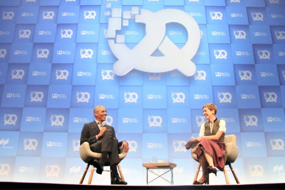 Nobel Peace Prize laureate and former US President Barack Obama in conversation with Britta Weddeling, Editor in Chief Bits & Pretzels